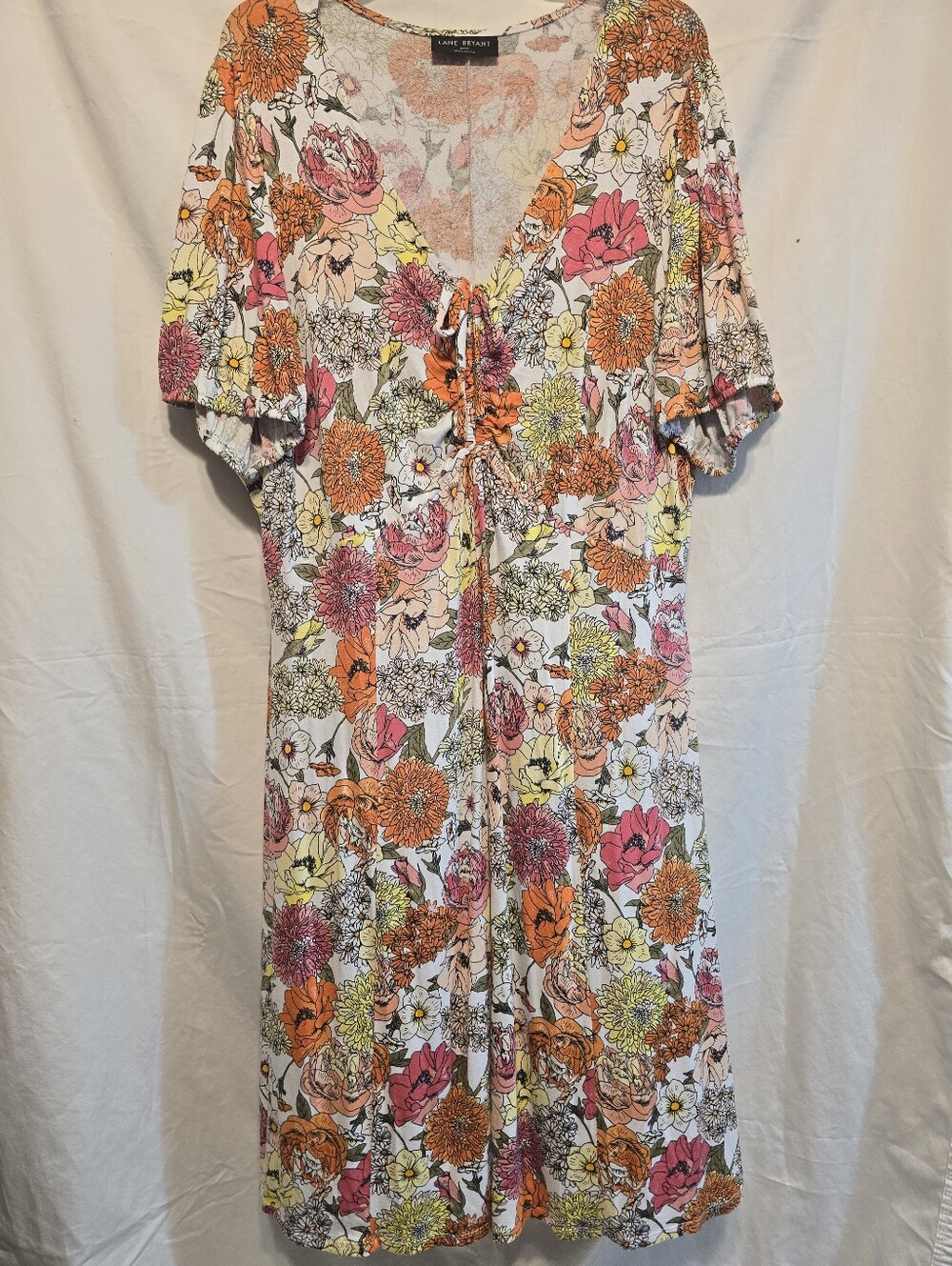 Lane Bryant White Floral Midi Dress with Orange & Pink Blooms